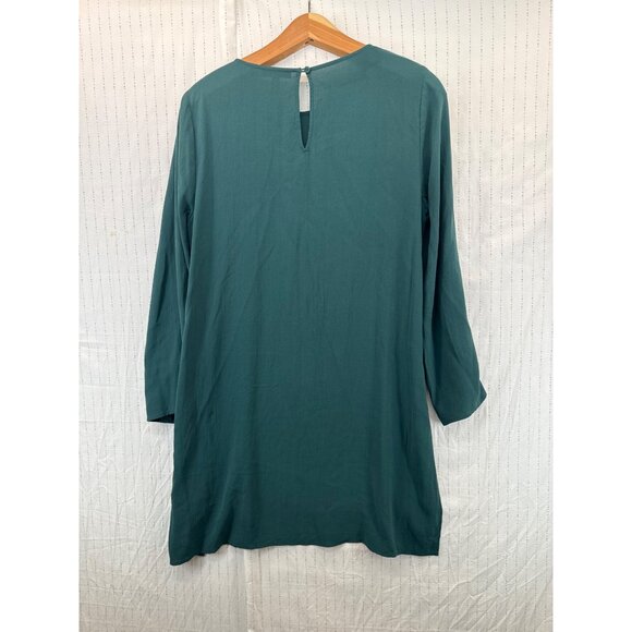 Eileen Fisher Sheath Dress Sz S Emerald Grn Tunic Silk Split-Sleeve QuietLuxury - Picture 3 of 12